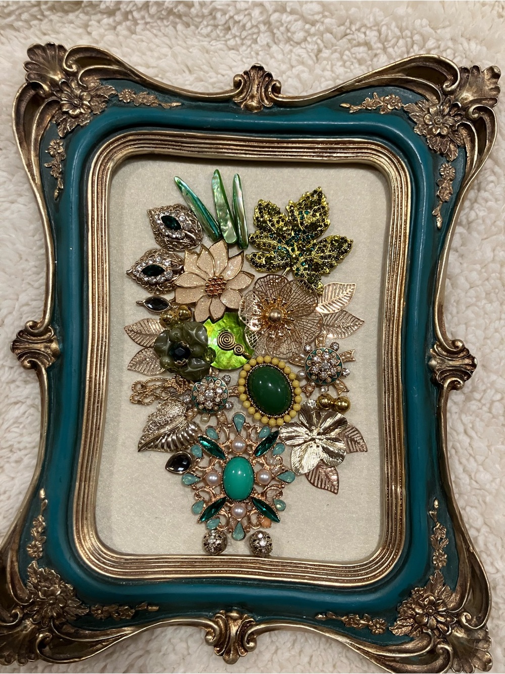 Teal and Gold Botanical Jewelry Wall Art - Decorative Framed Accent